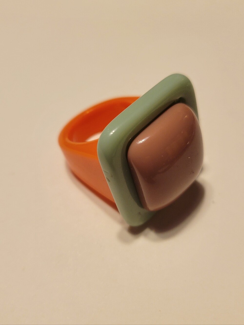 Retro Colorblock Resin Ring - Orange, Mint & Blush